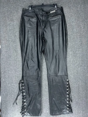 Pantalones de moto Harley Davidson de cuero para mujer 14W/42 lados de encaje acampanados Foto 1 de 4