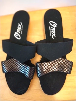 ONEX MUJER talla 11 CUERO NEGRO? SANDALIAS CUÑA CRISS CROSS 1.5" EL26 Foto 1 de 4