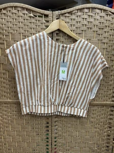 Primark Cropped striped cap sleeve top with an elasticated waist Size M Bnwt - Picture 1 of 7