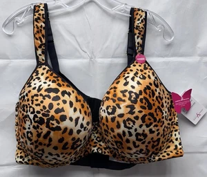 Ashley Stewart Schmetterling Plunge BH doppelter Rücken Träger Leopardenmuster Neu mit Etikett 42DDD - Bild 1 von 6