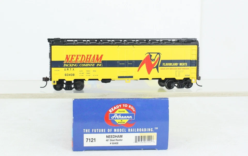 HO Athearn 7121 Needham Packing 40’ Steel Reefer URTX 60408 Yellow - Image 1 of 4