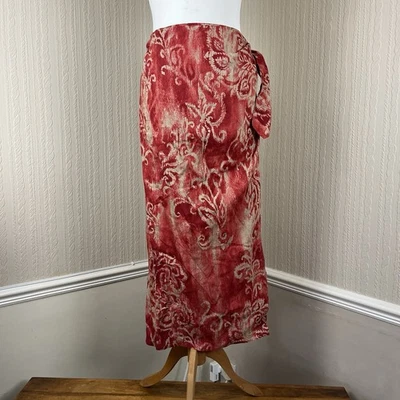 Maxi falda envolvente Weekend by MaxMara 100 % lino cintura corbata roja floral boho GB 16 Foto 1 de 4