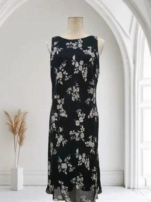 Vestido Evan Picone Negro Blanco Floral Talla 16 Sin Mangas Cruzado Espalda Elástico Foto 1 de 4