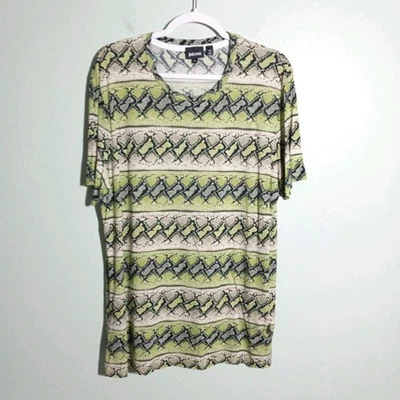 Just Cavalli Men's Tee size XL, Animal Snake Print Green Black Designer Slim - Image 1 of 4
