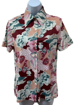 Винтажный Rhoda Lee 70-х ретро хиппи диско рубашка женщин верхний размер S точка воротник - Изображение 1 из 4