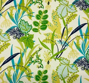 WAVERLY SNS FISHBOWL AQUAMARINE TROPICAL PLANTS OUTDOOR FABRIC BY YARD 54"W - Picture 1 of 8