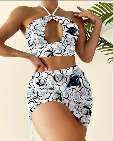 Carolina Panthers Bathing Suit Halter Cutout Bikini Cover Up Skirt Swimsuits New Cover