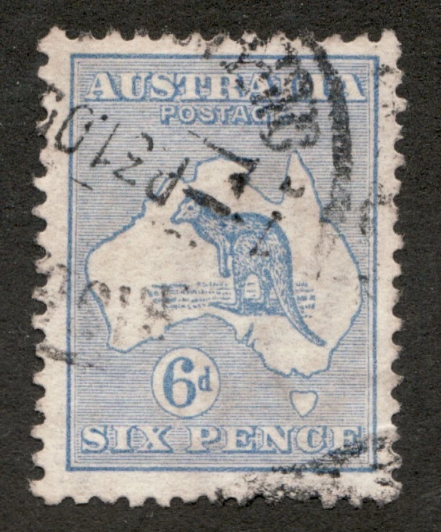 Australia Sc# 8 1913 - Seis peniques, canguro y mapa. Sello usado Cv$30 Foto 1 de 1