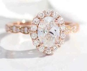 IGI Certified Lab Grown 2 Ct Diamond Engagement Ring 14K Real Rose Gold Oval Cut - Picture 1 of 6