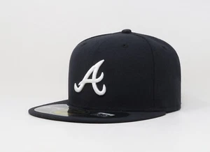 New Era 59Fifty Men Boys Hat Atlanta Braves Navy Blue 2016 Road Cap Size 6 7/8 - Picture 1 of 5