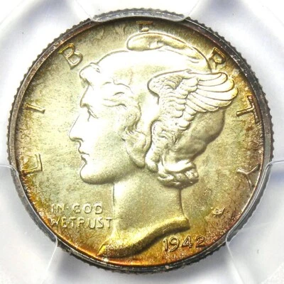 Moeda de 10 centavos de mercúrio 1942 Proof - Certified PCGS PR68 (PF68) - Valor de US$ 1.550 - Imagem 1 de 4