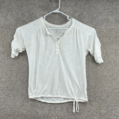 Top de manga corta New York & Company para mujer talla M blanco con dobladillo de corbata Foto 1 de 4