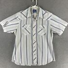 Wrangler Shirt Mens XL White Striped Western Pearl Snap Short Sleeve Vintage