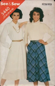 Butterick See & Sew 5440 Flared Bias Cut Skirt Pattern 1980s Size 14 16 18 Uncut - Picture 1 of 4