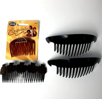 Vtg LOT Side Hair COMB BARRETTS Goody Scunci French Tzers VELVET BLACK Tortoise - Image 1 of 4
