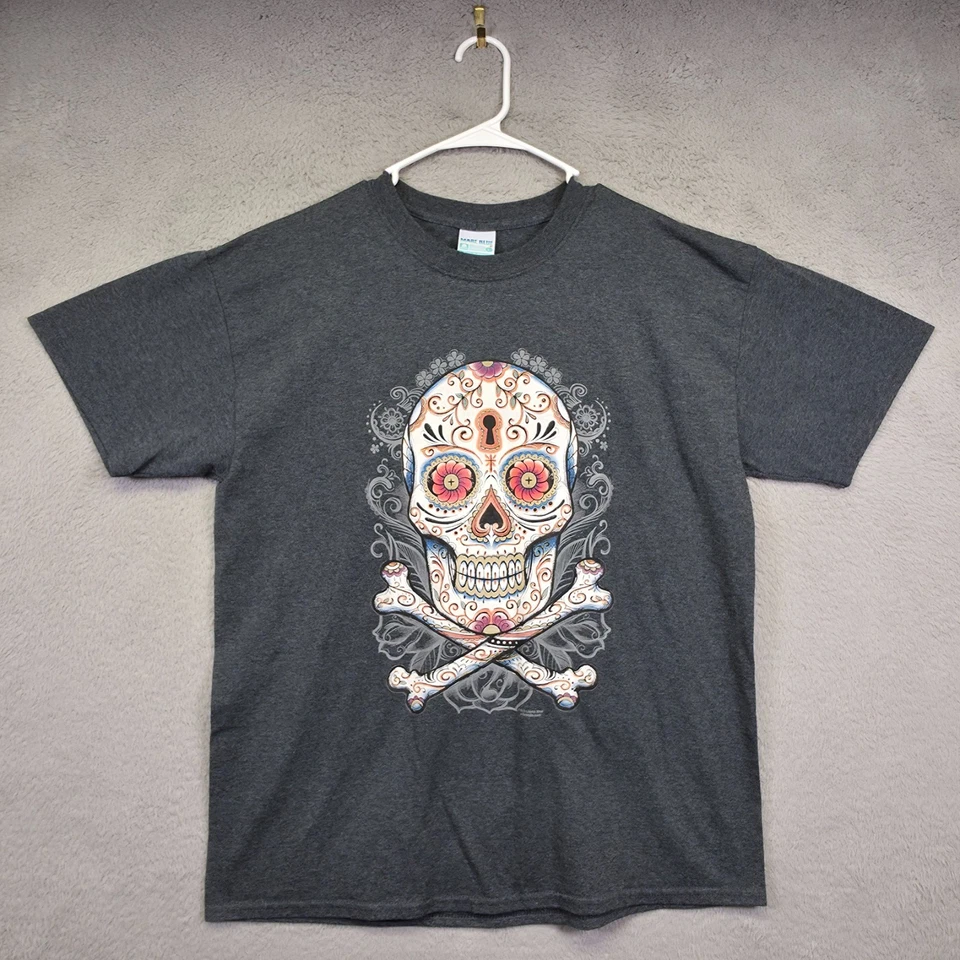 Рубашка мужская Liquid Blue L серая с сахарным черепом Dia de Muertos графический принт острая футболка - Изображение 1 из 4