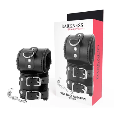DARKNESS - MENOTTES AJUSTABLES EN CUIR NOIR AVEC DOUBLURE - Photo 1/4