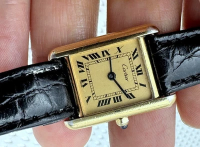 Must de Cartier Tank Vermeille 366001 Gold Roman Original Dial Ladies SWISS - Image 1 of 4