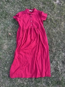 Vtg Eddie Bauer Women's Corduroy Maxi Dress Red Button Front Long Sleeve Sz L - Picture 1 of 4