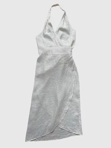 Sugar Candy Mountain Layla White Cream Linen Halter Top Wrap Midi Dress Medium - Picture 1 of 7