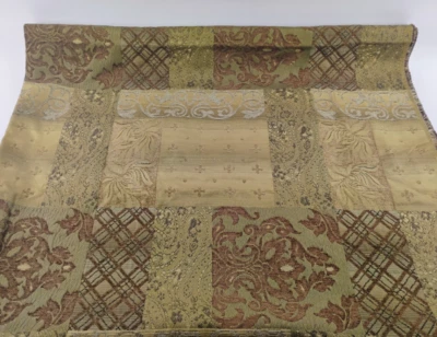 2,5 ярда коричневой бежевой золотой ткани с акцентами шениль обивочная ткань абстрактная филигрань 58 дюймов - Изображение 1 из 4