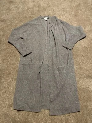 Chelsea & Violet Gray Long Duster Cardigan Sweater Medium Wool Alpaca pockets - Imagem 1 de 4