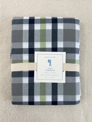 Funda nórdica Pottery Barn Kids a cuadros Carreaux doble gris azul marino verde Foto 1 de 2
