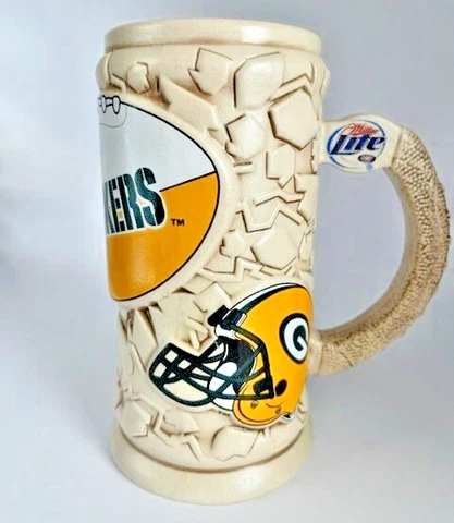NFL Green Bay Packers Miller Lite Ceramic Beer Stein Mug 16 oz Cover