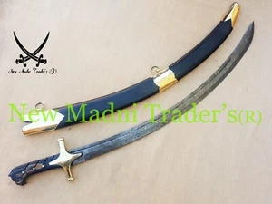 38" DAMASCUS BLACK SHEET HANDLE UKRAINIAN TATAR SWORD WITH WOODEN SCABBARD - Picture 1 of 7