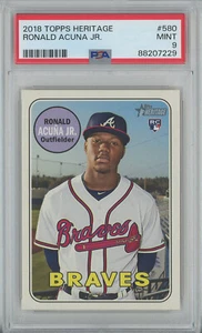 2018 Topps Heritage #580 Ronald Acuna Jr. Braves RC PSA 9 - Imagen 1 de 2