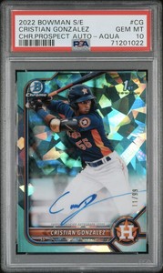 2022 Bowman Cristian Gonzalez Sapphire Prospect Auto Aqua /99 PSA 10 GEM MINT