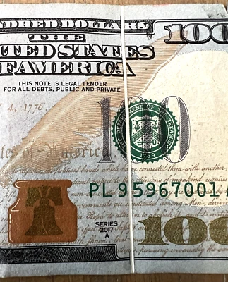 POSSIBLY UNIQUE Colorized $100 Gutter Fold ERROR series 2017A none on Heritage - Image 1 of 4