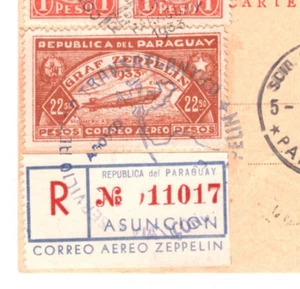 PARAGUAY *GRAF ZEPPELIN* 22.5p Airmail Registered 1933 Seiger Card Germany KA389 - Picture 1 of 14