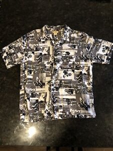 Panama Jack Motorcycle Club Hawaiian Short Sleeve Button Shirt XL White Black