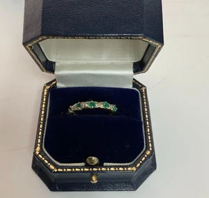 9ct Gold Emerald & Diamond Half Eternity Ring Size P - Picture 1 of 2