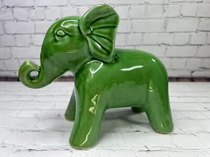 Ceramic Green Elephant Sitting Trunk Up 9” Tall  Floral Design - Picture 1 of 17