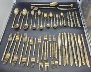 Goldfarben Bambus Stil Besteck 45 Teile Set 4 Personen Gedeck - Bild 1 von 13
