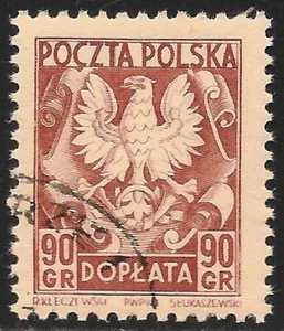Poland #J131 (D13) VF USED - 1951-52 90g Polish Eagle - Postage Due - Picture 1 of 1