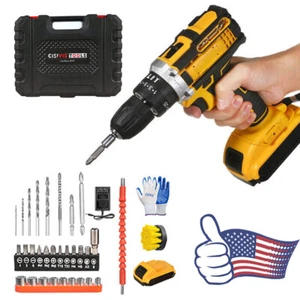 21 Volt Drill 2 Speed Electric Cordless Drill / Driver with Bits Set DIY Gift US - Picture 1 of 14