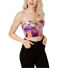 GUESS Womens Printed Bustier Blouse, Purple, Small