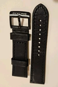 GLYCINE New Black Leather Watch Strap 24mm w Black Buckle 100% authentic - Picture 1 of 7