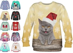 Unisex Teenagers Christmas Party Jumper Sweatshirt Xmas Sweater Funny Pug Emoji - Picture 1 of 11