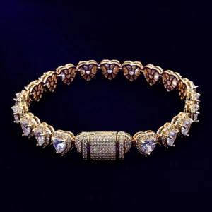 Ladies 18cm Heart Shaped Tennis Bracelet Simulated Diamond 18ct Gold Layered - Picture 1 of 1
