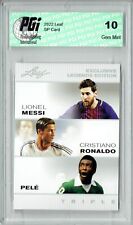 THE TRIPLE! Pele, Lionel Messi, Cristiano Ronaldo 2022 Leaf Legends Card PGI 10