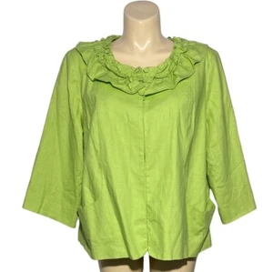 Cato Woman 22 24 Blazer Jacke Limettengrün Leinen Rüschenkragen 3/4 SL - Bild 1 von 7