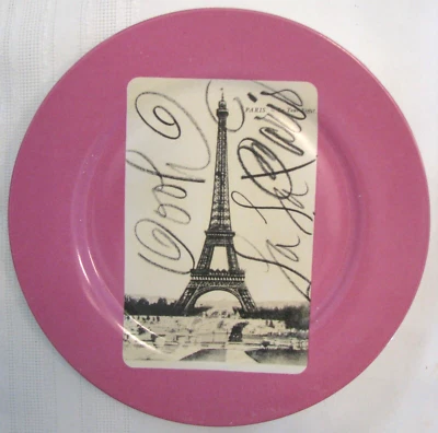 Plato de postre/ensalada Oooh La Paris de Rosanna, plato rosa Torre Eiffel de 8" Foto 1 de 4