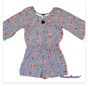 Takara Shorts Romper Girls XLTassels Colorful Stripes White Navy Floral One Pc - Picture 1 of 12