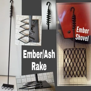 Combo Fireplace/Box Ember Shovel & Ember/Ash Rake ,Custom Length,Blacksmith made - Picture 1 of 11