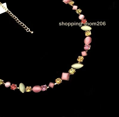 Collar Lia Sophia "Rainbow Sherbert" tono dorado con ojo de gato rosa y cristales cortados Foto 1 de 3