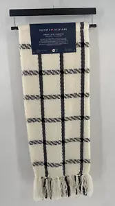 Tommy Hilfiger Chennile Throw Blanket Ivory Blue Plaid 50x60 inches : Brand New - Picture 1 of 4